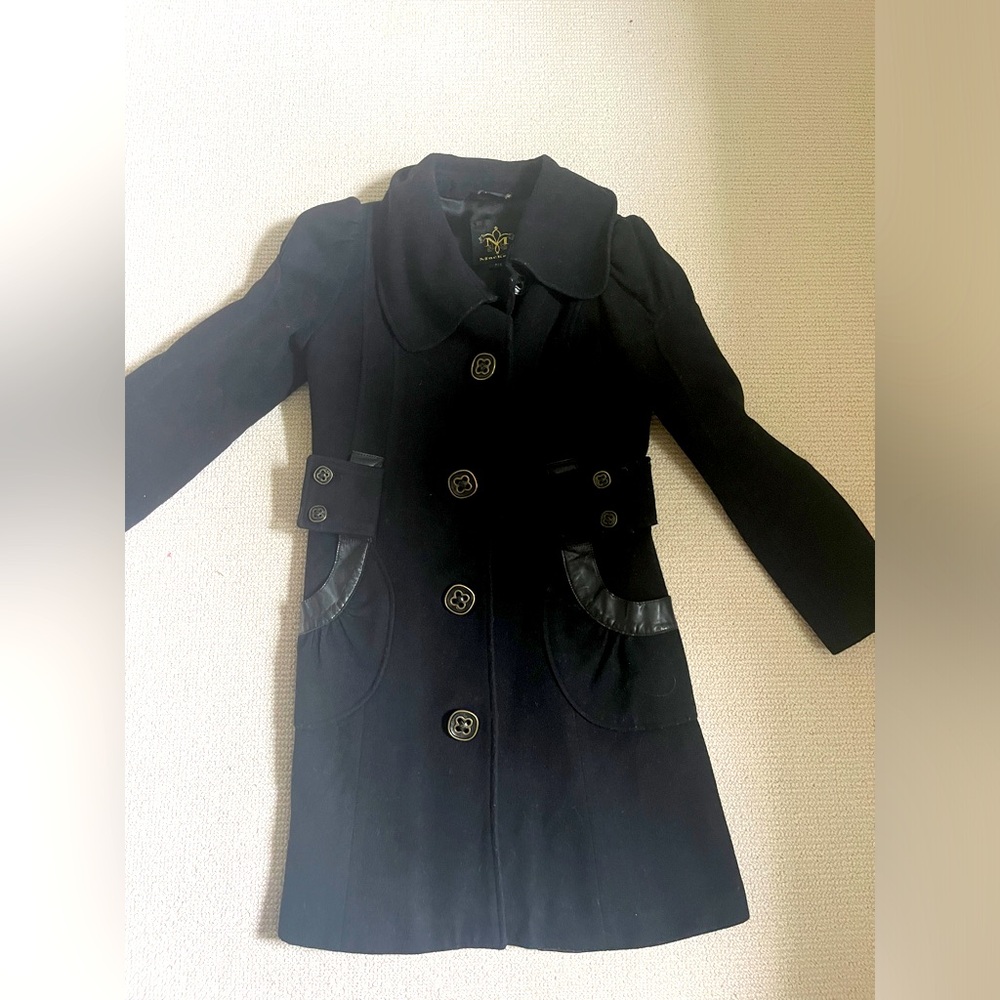 Vintage Mackage wool black coat with leather trim